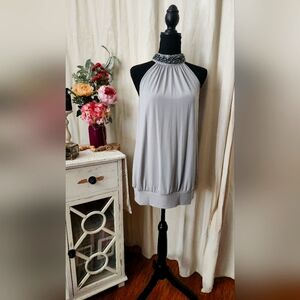 Covington Pearl Studded Choker Halter Dress Shirt Silvery Gray Size Medium